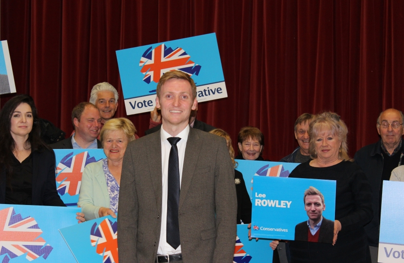 Lee Rowley surrounded by Conservative Party Members following his selection as Parliamentary Candidate for North East Derbyshire