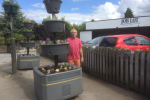 Planter in Eckington Town Centre filled with flowers