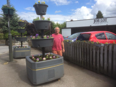 Planter in Eckington Town Centre filled with flowers
