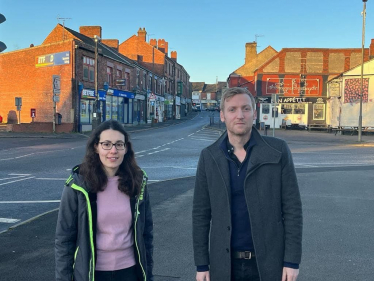 Cllr Charlotte Cupit and Lee Rowley MP on Clay Cross High Street